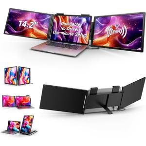 One Cable No Driver Laptop Screen Extender,14" FHD 1080P IPS Portable Monitor,1-Min Setup USB-C Plug and Play, Ultra-Slim Triple Screen Attachment for 12-15.6" Laptops Windows/ MacOS/ Android (14 FHD)