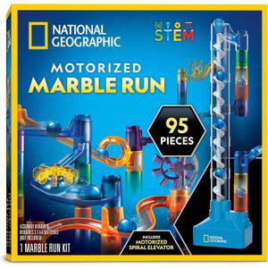 National Geographic Marble Run with Motorized Elevator - 95-Piece Marble Maze Kit with Motorized Spiral Lift, 20 Marbles, Perpetual Motion Machine, STEM Gifts for Boys and Girls, Kids Physics Toys
