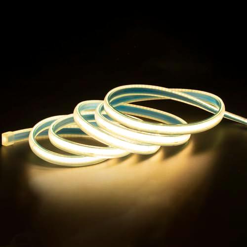 pcningled 3000K LED Light Strip AC 110V 1M Waterproof Lights 110 Volt Plug-in COB LED Strip Lights 1 Meter Warm White for Outdoor Indoor Kitchen Under Cabinet Lighting (Warm White, 3.28ft)