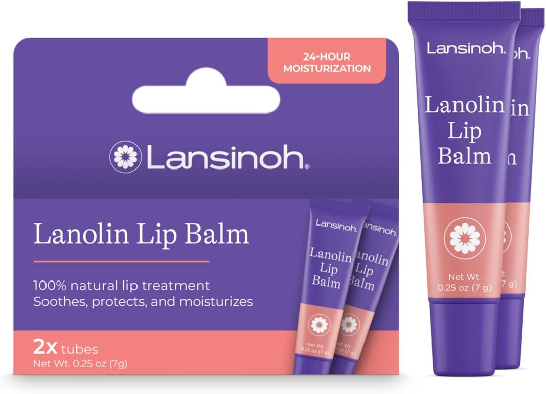 Lansinoh Lanolin Lip Balm, 2 Pack, 0.25 oz Each, Ultra-Moisturizing Lip Care with Natural Lanolin for Dry, Chapped Lips