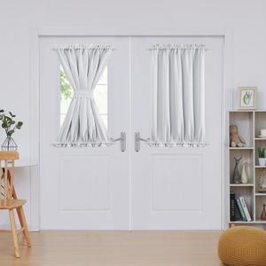 Deconovo Blackout Door Curtain  Thermal Insulated Privacy Curtain for French & Front Doors with Adjustable Tieback, Room Darkening, Energy Saving, Noise Reducing,Light Silver Grey,W36 x L40,1 Panel
