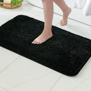 MIULEE Black Absorbent Bath Rugs, Soft Large Bathroom Mats Non-Slip and Quick-Drying for Bathroom Floor Bathtub Showers, Machine Washable Carpet (24 x 36 Inches)