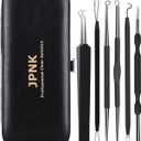 JPNK Blackhead Remover Tool Comedones Extractor Acne Removal Kit for Blemish, Whitehead Popping, 6 Pcs Zit Removing for Nose Face Tools with a Leather Bag (Black)