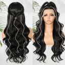 Synthetic Lace Front Wig 13x4 Pre Plucked 1B Black Wigs for Black Women Body Wave Long Wavy 150% Density Natural Heat Resistant Hair Daily Use 26 Inch