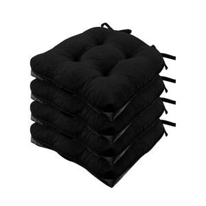 Wellsin Chair Cushions for Dining Chairs, Non-Slip Kitchen Chair Pads with Ties, Tufted Shredded Foam Kitchen Chair Cushions Set of 4, 15.5" X 15.5", Black
