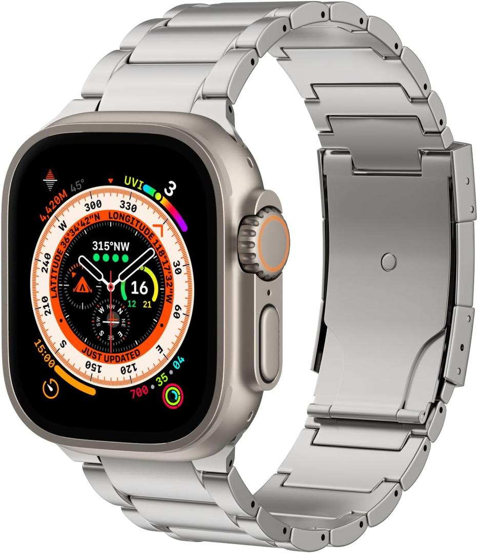 Upgraded Titanium Band Replacement Compatible with Apple Watch Band Ultra 3 Ultra 2/Ultra 49mm,iWatch Series 11/10 46mm,9/8/7 45mm,SE3/SE2/SE/6/5/4 44mm,3/2/1 42mm,Titanium Watch Band
