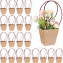 Pafeooui 20 Pack Paper Flower Gift Bags, Waterproof Bouquet Bags with Handles for Birthday, Wedding, Party Favors Brown 3.15x3.15x4.92 Inch