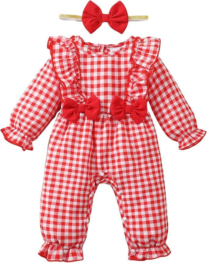 SUNNY PIGGY Newborn Baby Girl Clothes Baby Girl One Piece Romper Fall Winter Long Sleeve with Hat Sets Cute Infant Outfits, 0-3M