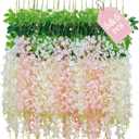 BLEUM CADE 10Pcs White & Pink Fake Wisteria Hanging Flowers, 3.6Ft/Pcs Artificial Wisteria Garland, Hanging Flowers for Wedding Party Home Backdrop Wall Decoration