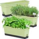 Window Box Planter 4 Packs, 17 Inches Rectangle Flower Pots with Drainage Holes & Trays, Pots for Vegetables, Herbs, Flowers, Garden Windowsill Balcony (Light Green, 17 * 5.1 * 6 inch)
