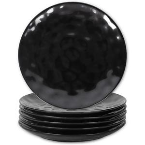 vicrays Ceramic Dessert Salad Plates, 8 Inch, Microwave, Oven, and Dishwasher Safe, Round, Porcelain Fluted Suitable for Snacks, Appetizer, Home, Party, Restaurant - Set of 6 Black