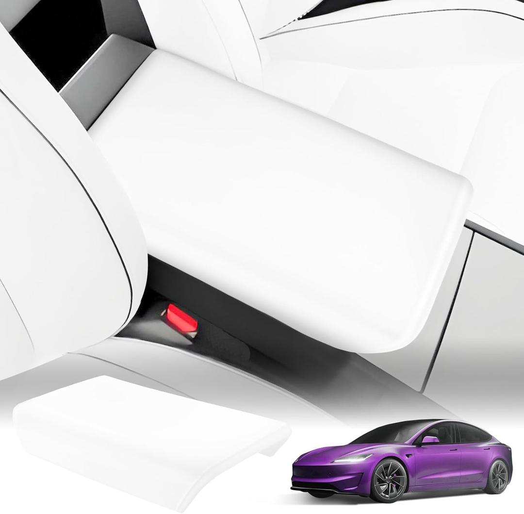 2026 Upgrade Center Console Cover for Tesla Model Y Juniper Accessories 2025 2026/For Tesla Model 3 Highland Accessories 2024 2025 2026 [Non-Slip] Armrest Cover TPE Armrest Protector White