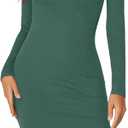 LYANER Women's Square Neck Long Sleeve Fall Elastic Knee Length Bodycon Bodice Mini Dress, Small, Dark Green