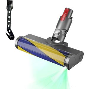 vacuum Cleaner attachment motorhead with LED, compatible with Dy.son V15,V11, V10, V8, V7. Direct-drive, quick-release soft-bristle floor & carpet brush, high-power and soft brush