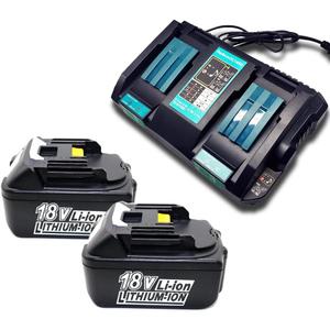 2 X BL1850B Battery 18V 5.0Ah with Charger 4.0 Ah DC18RD, Replace for Makita 18V Battery LXT400 BL1860B BL1830B BL1850B BL1830B BL1830 BL1845 DC18RC