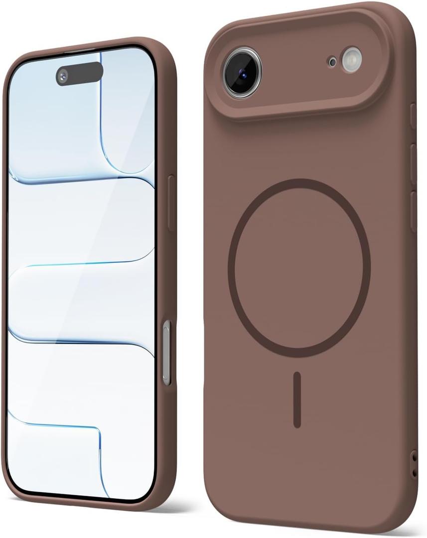 oakxco for iPhone 17 Air Case Silicone Mag Safe, Magnetic Slim Thin Phone Case Compatible with Magsafe, Women Girls Cute Girly Aesthetic Soft Rubber Gel Safecase with Camera Cover, Brown