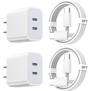 iPhone 15 Charger,Apple Charger Fast Charging,2Pack Dual Port Power Delivery Apple Charging Block,2Pack 6FT USB C to C Fast Charger Cable,USB C Charger for iPhone 15/15 Pro/iPad Pro/iPad Air/Mini