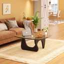 Coffee Table for Living Room Mid Century Modern Center Small Table with Glass Top and Wood, 36 Inch, Black Transparent, Enhanced 36 Inch