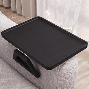Danfoxer Couch Arm Tray with 360°Phone, Bamboo Folding Sofa Tray, Sofa Armrest Trays Clip-On Couch Desk for Drinks, Snacks, Phone, Remote Control (Black）L 13 x  W 9.45 Inch 