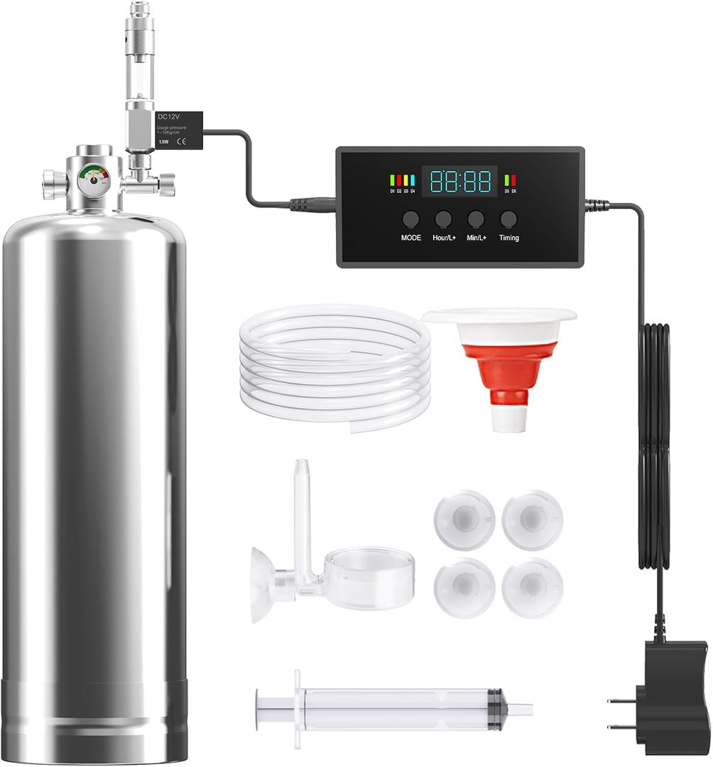 Aquarium Co2 Generator System New Upgraded Automatic Timing Motor Valve 5L with Pressure Gauge Bubble Counter for Aquarium PlantsStable Output