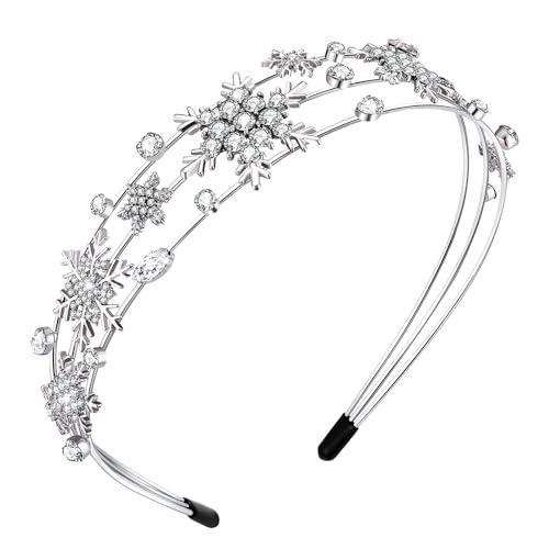 vokone Christmas Headbands for Women,Snowflake Headbands Multi Layer Sparkly Crystal Hairbands Christmas Holiday Party Hair Accessory Gifts(Silver Snowflake)