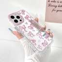 NITITOP Compatible with iPhone 13 Pro Case Cute Mirror Bow Love Heart Pattern for Women Girls Ribbon Design Shockproof Silver Protective Phone Cover - Pink Bow