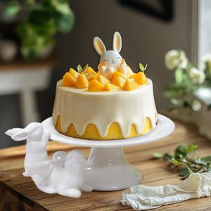 Ceramic Cake Stands Decorative Bunny - Easter Decoration Birthday Cake Display Tray for Wedding Party Graduation Gift Home Decor 8.25 x 6.5 x 3.25 Inch White Cake Plate Newman House Studio