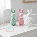 3 PCS Flocked Bunny Figurines, 5.5in Easter Bunny Decor with Ribbon Bow, Colorful Resin Rabbit Decor for Home, Spring Table Centerpieces, Easter Table Decor(Flocked 3pcs)