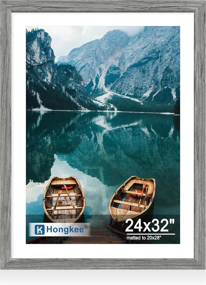 Hongkee 24x32 Poster Frame, Rustic Grey Wood Style, Wall Mounting