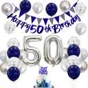 50th Birthday Decorations for Men Women, Black Silver White 50th Birthday Balloons, Black Happy 50th Banner Cake Topper Number 50 Balloon for 50 Year Old Party Decoration