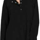Tankaneo Womens Long Sleeve Henley Shirts Oversized Round Neck Sweatshirts Fall Tunic Tops Casual Loose Fit Tops (Large, Black)