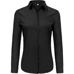 Ruisin Super Soft Wrinkle Free Button Down Shirts for Women Solid Long Sleeve Striped Formal Work Dress Blouses Tops (Black, XL)