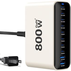 USB C Charging Station 800W, USB Fast Charger Block 10 Ports, Dual 140W PD PPS Charger Multiple Output, PD Power Adapter Compatible with MacBook Pro Dell/iPhone 16/Galaxy/Tablet/Mobile