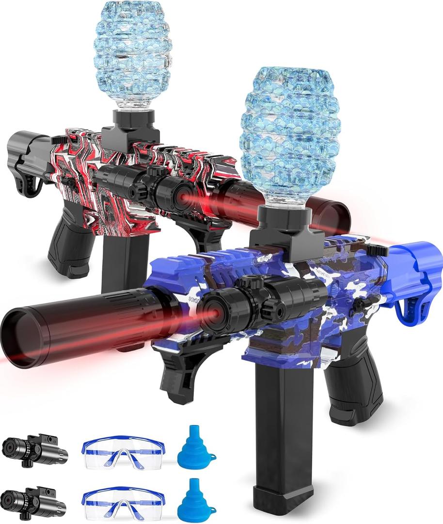 2 Pack Electric Gel Ball Blaster, High Speed Automatic Splatter Ball Blaster with 80000+ and Goggles, Rechargeable Splatter Ball Toys for Outdoor Activities Game Party (2 Pcs -Redblue)