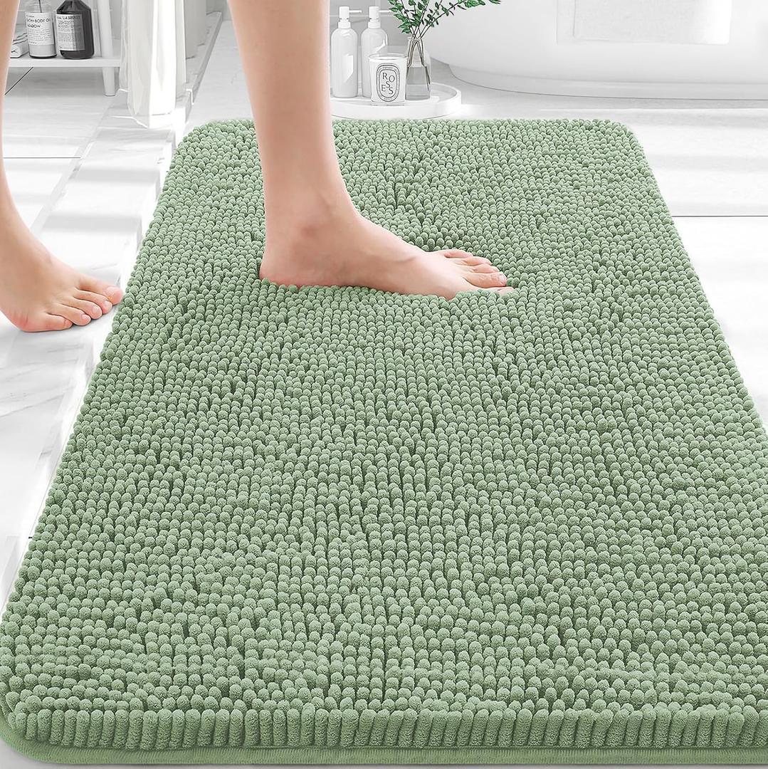 OLANLY Bathroom Rugs 36x24, Extra Soft Absorbent Chenille Bath Rugs, Rubber Backing Quick Dry, Machine Washable Bath Mats for Bathroom Floor, Tub and Shower, Home Decor Accessories, Sage Green