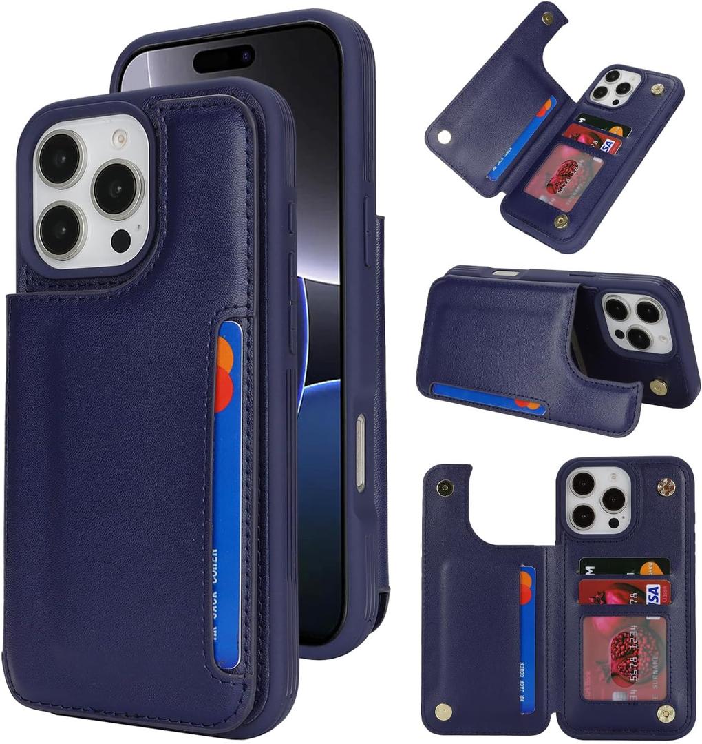 iCoverCase Compatible with iPhone 16 Pro Max Wallet Phone Case with Card Holder for Women Men, [RFID Blocking] Card Slots PU Leather Protective Wallet Case 6.9 Inch (Dark Blue)