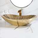 Gold Bathroom Vessel Sink Combos Faucet And Drain Set 24x14 Inch Oval Ceramic Basin Bowl Above Counter Bowl Sinks For Bathrooms Boat Shape Vessel Sink Gold Bathroom Sink Bowls