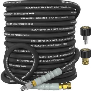 3/8" Pressure Washer Hose 50FT 4800 PSI, Kink Resistant Steel Braided Layer & NonMarking Rubber for Hot/Cold Water, High Power Washer Hose With 3/8 Inch Quick Connect & M22 Fitting, Black