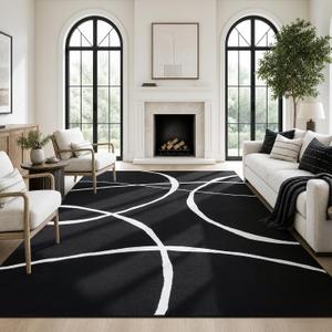 YIHOUSE 8x10 Washable Modern Abstract Black White Area Rug