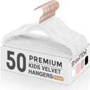 Smartor Kids Velvet Hangers 50 Pack, 14'' Inch Premium Non Slip Kids Felt Hangers for Closet, Space Saving Toddler Clothes Hanger for Youth's Childrens' Clothes (Rose Gold Hook)- White