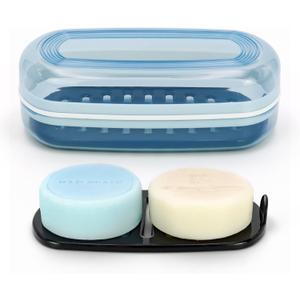OZNER Clear Travel Soap Case - Leak-Proof Multi-Use Soap Holder with Draining Layer for Shampoo Bars, Gym, Travel & CampingBlue,1 Pack