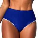 ZAFUL Women's High Cut Bikini Bottom - Bathing Suit Bottom with Modest Coverage High Waist Swim Bottom (Blue XL) (Blue, XL)