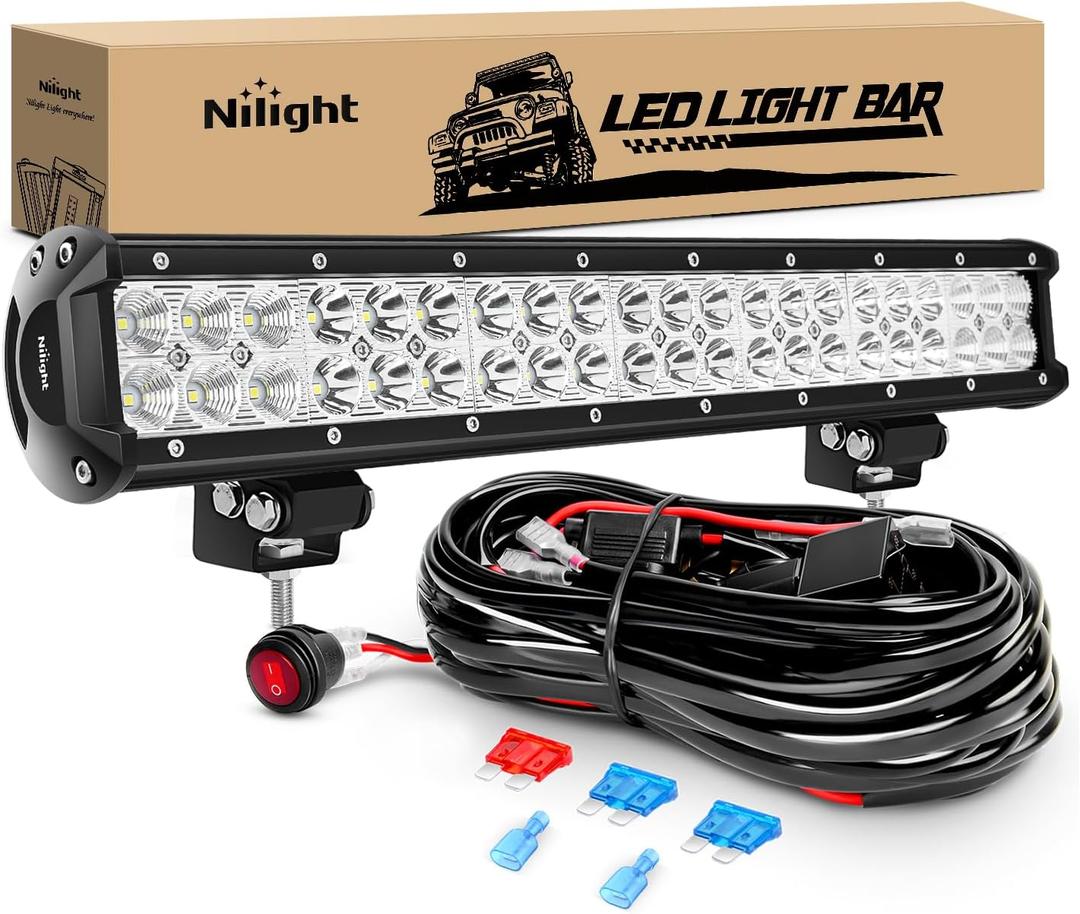 Nilight - ZH006 LED Light Bar 20 Inch 126W Spot Flood Combo Led Off Road Lights with 16AWG Wiring Harness Kit-One Lead