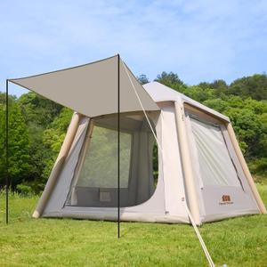 Inflatable Tent for Camping Blow Up Tents, 3-4 Person Air Glamping Tent with Hand Pump, Easy Setup 4 Season Waterproof Oxford Outdoor Glamping House