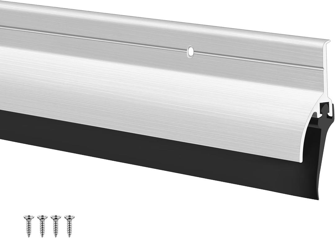 Hicarer 1 Pcs Door Bottom Sweep with Rain Drip 0.5625" W x 2" H x 36" L, Sliver Exterior Door Rain Drip Guard, Bottom Weather Stripping, Mill Finish Aluminum with Vinyl Insert