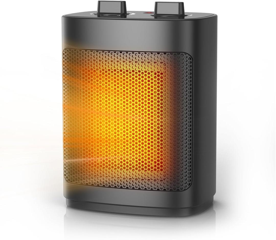 Space Heater for Indoor Use 1500W Small Electric Heater with PTC Element Overheat & Tip Over Protection Thermostat Control Portable Heater for Small Room, Black