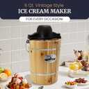 Elite Gourmet EIM916 Old Fashioned 6 Quart Vintage Wood Bucket Electric Ice Cream Maker Machine Appalachian, Bonus Classic Die-Cast Hand Crank for Churning, Uses Ice and Rock Salt