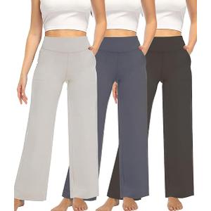 3 Pack Yoga Pants Women's Wide Leg Pants High Waist Elastic Sweatpants pants Lounge Pants with Pockets, M