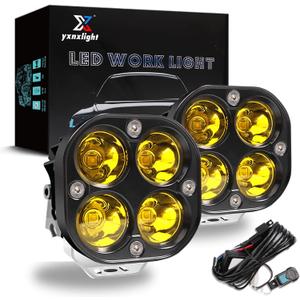 4" Amber Square Pod Lights 2PCS 40W 5050 LED Yellow Spot Lens Beam Off Road Driving Light Fog Light with Strobe Harness for Car Truck Off Road ATV UTV Boat Only Motorbike12-24V