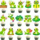 Frog Cupcake Toppers Frog Birthday Cake Decorations Green 48Pcs Frog Animals Cupcake Picks Frog Theme Party Decorations for Fairy Tale Frog Prince Party Supplies